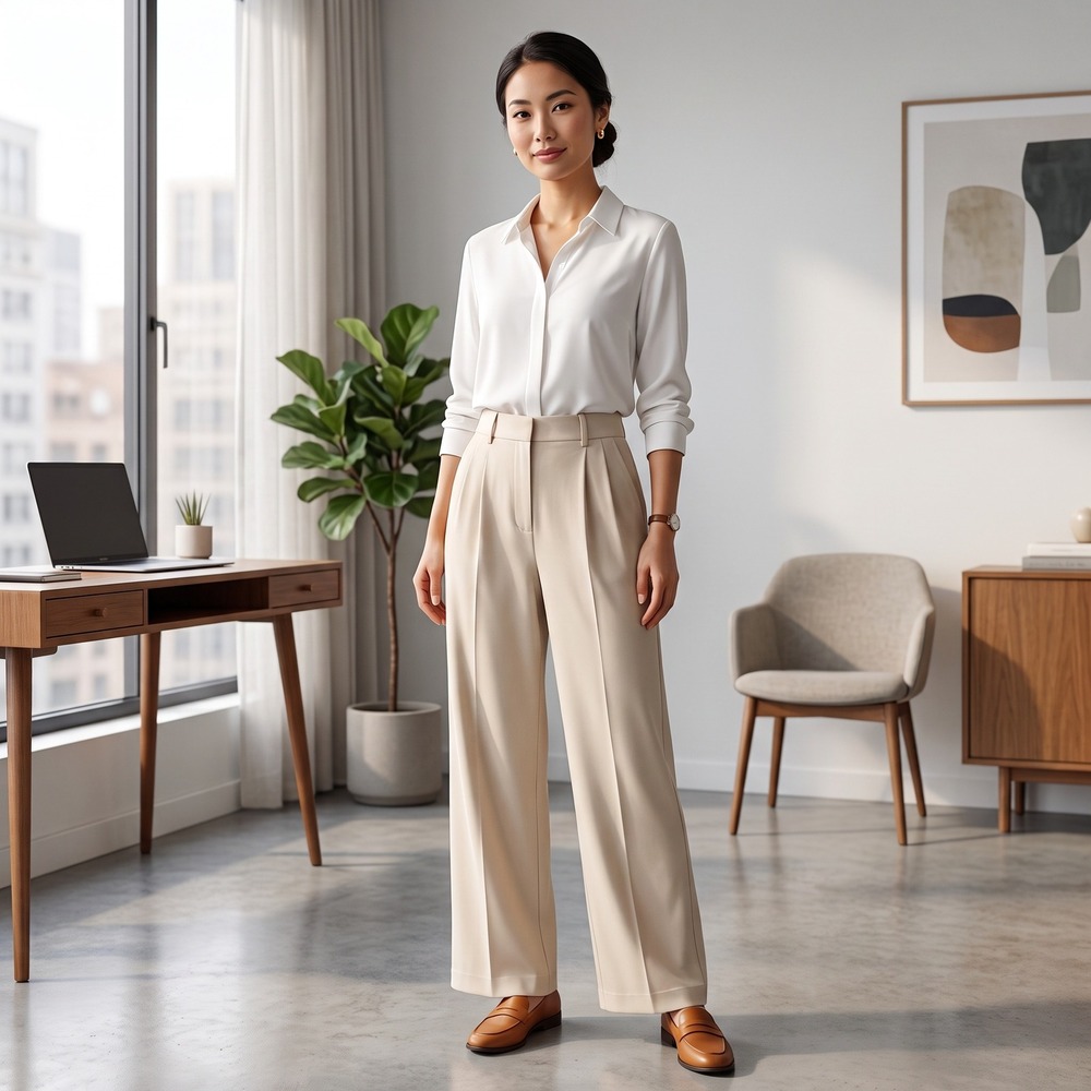 Halara Pants Women M Beige Wide Leg High Waisted Pleated Trousers Career Casual